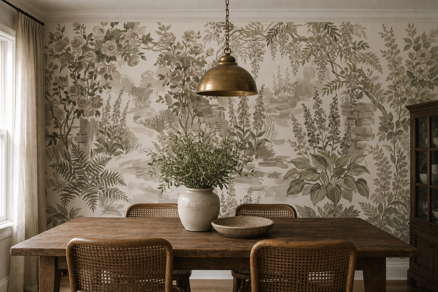 Olive Woodland Floral Garden Wallpaper Mural - 3