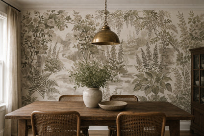 Olive Woodland Floral Garden Wallpaper Mural - 3