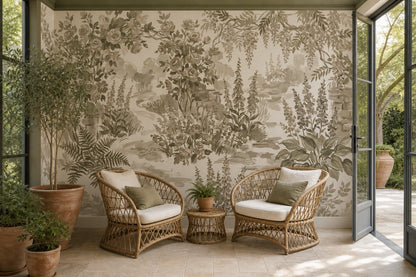 Olive Woodland Floral Garden Wallpaper Mural - 7