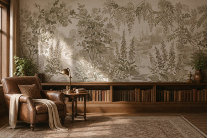 Olive Woodland Floral Garden Wallpaper Mural - 8