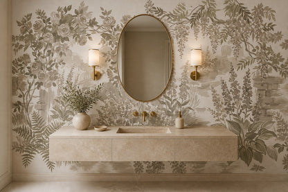 Olive Woodland Floral Garden Wallpaper Mural - 9