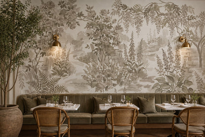Olive Woodland Floral Garden Wallpaper Mural - 10