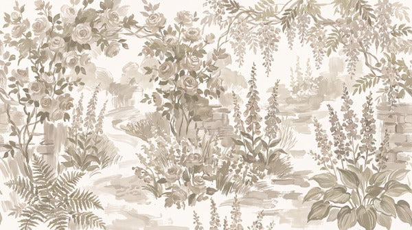 Olive Woodland Floral Garden Wallpaper Mural - 11