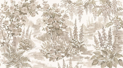 Olive Woodland Floral Garden Wallpaper Mural - 11