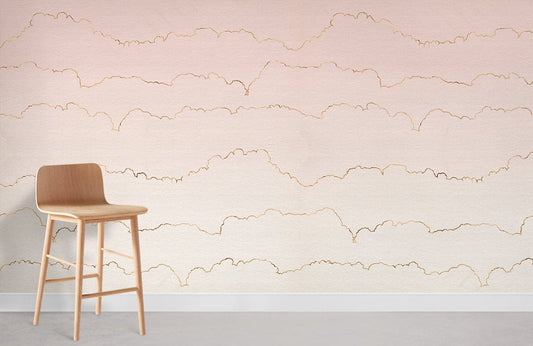 Abstract Pink Gold Herringbone Mural Wallpaper