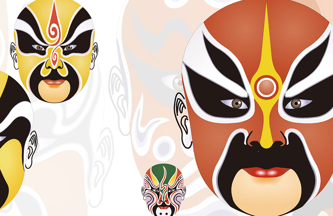 Traditional Chinese Opera Mask Wallpaper Mural