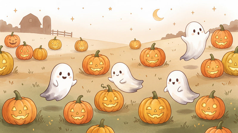 Smiling Ghosts and Jack O Lanterns in Field Halloween Wallpaper Mural - image 2