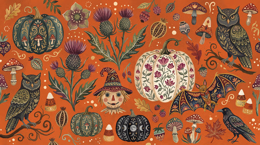 Owls Pumpkins and Mushrooms Halloween Wallpaper Mural - image 2