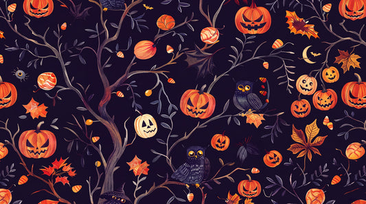 Jack O Lantern Tree with Owls and Moon Halloween Wallpaper Mural - image 2