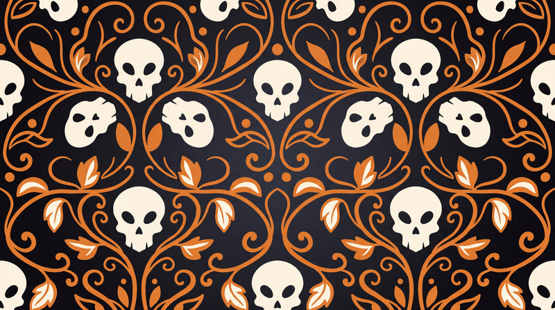 Ornate Skulls and Leaves Halloween Wallpaper Mural