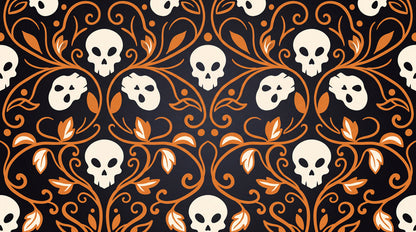 Ornate Skulls and Leaves Halloween Wallpaper Mural - image 2