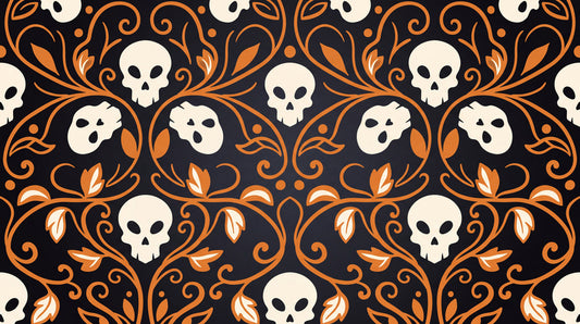 Ornate Skulls and Leaves Halloween Wallpaper Mural - image 2