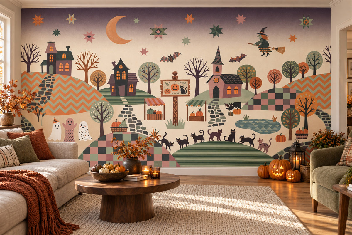 Haunted Village Halloween Wallpaper Mural - image 1