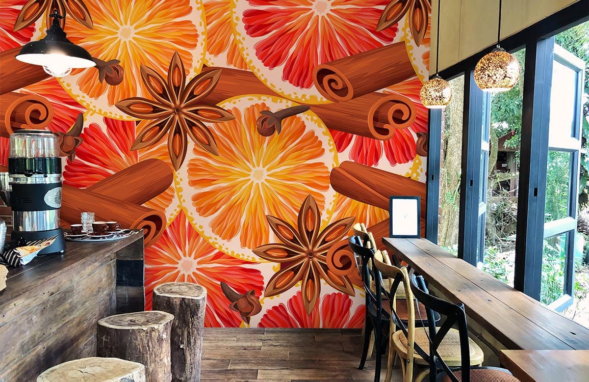 Spicy Cinnamon Citrus Floral Mural Wallpaper