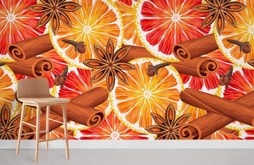Spicy Cinnamon Citrus Floral Mural Wallpaper