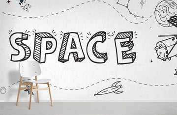 Monochrome Space Adventure Kids Mural Wallpaper