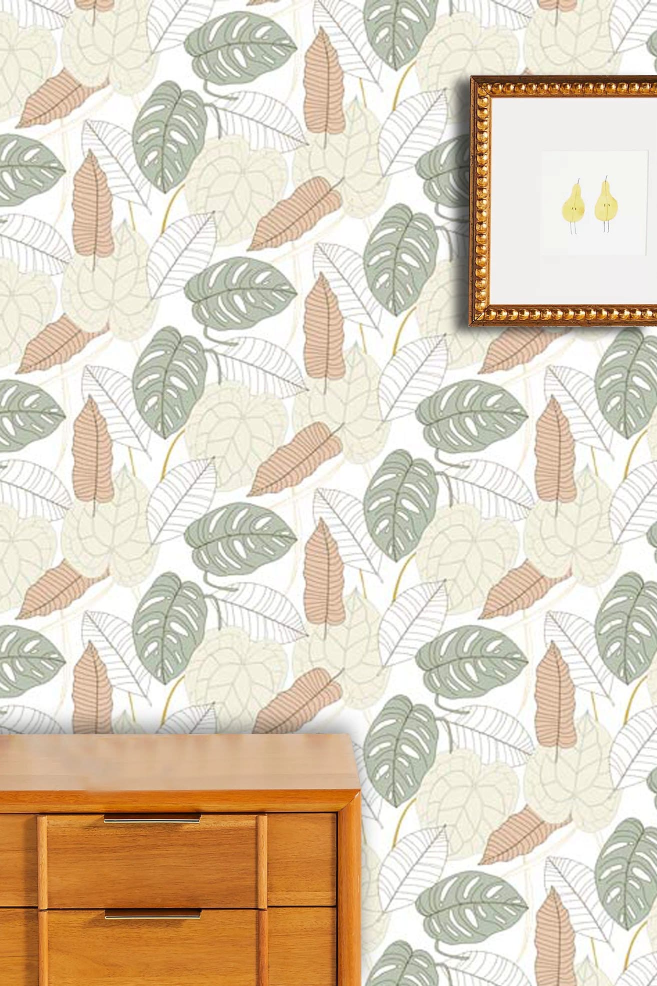 Botanical Leaf Print Neutral Wallpaper Mural