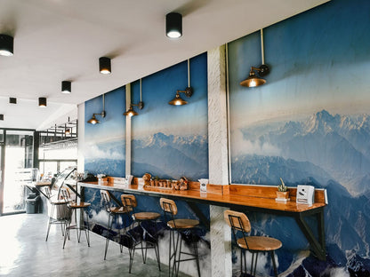 Wallpaper Mural for Coffee Shop Decor Featuring an Overlook of the Mountains