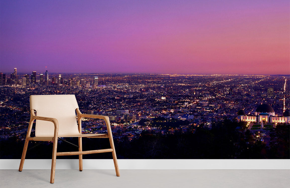 Purple Sunset Cityscape Mural Wallpaper