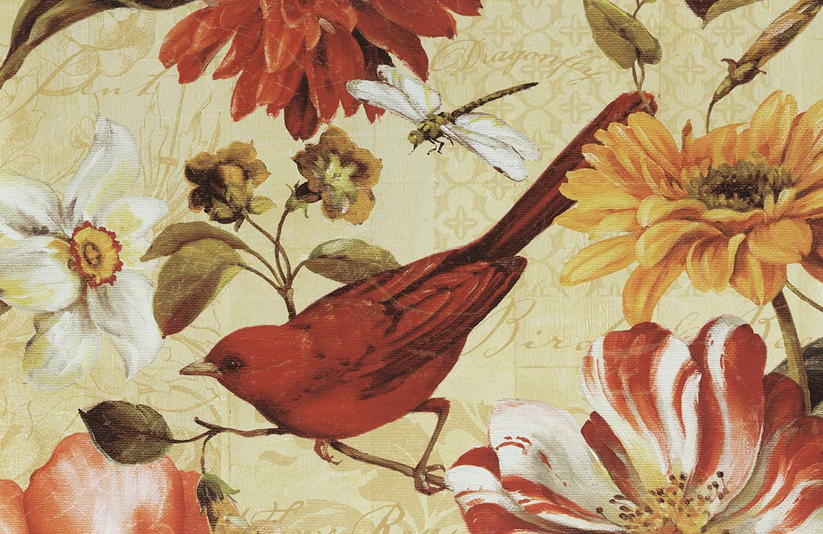 Vintage Bird Floral Pattern Mural Wallpaper