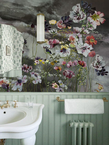 mural oil painting of flowers used as home d��cor wallpaper