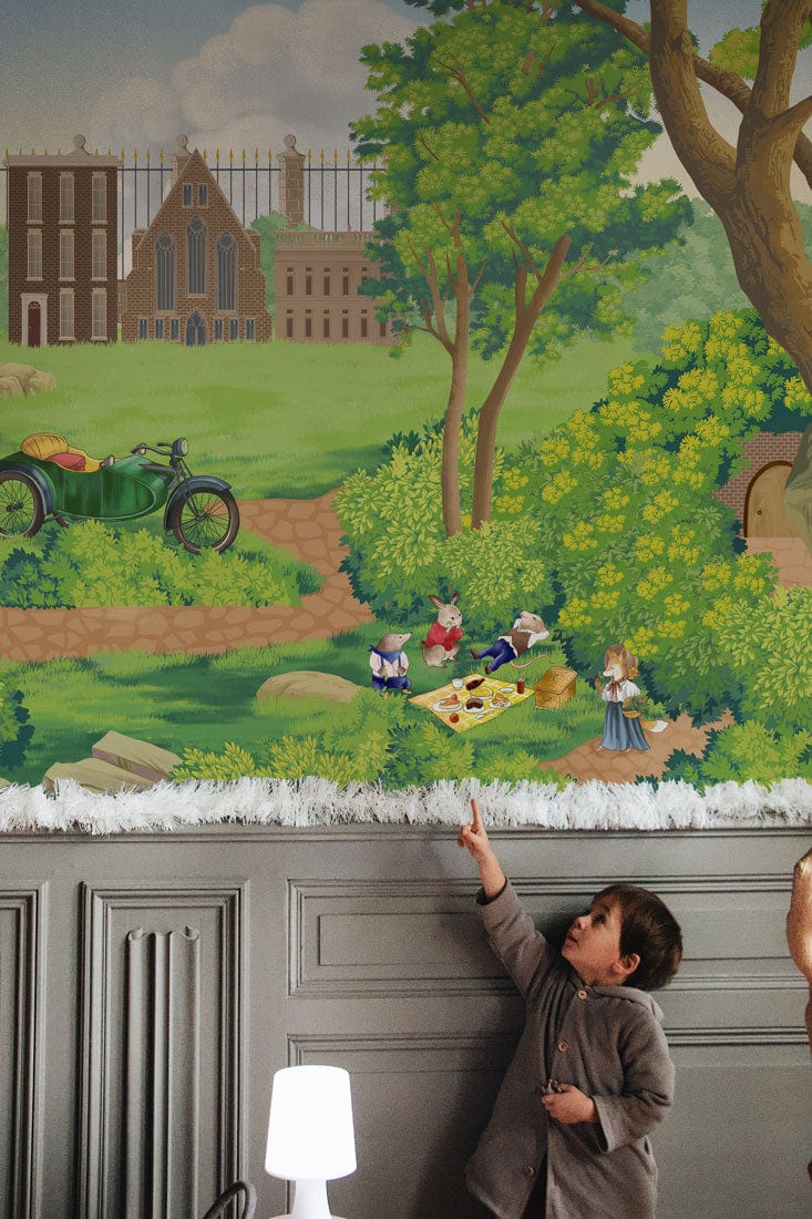 Vintage Picnic Park Scenic Mural Wallpaper