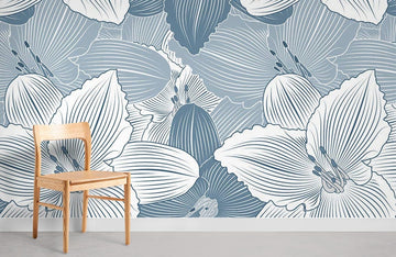 Blue Floral Botanical Wall Mural