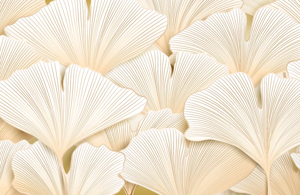 Beige Abstract Ginkgo Leaf Mural Wallpaper