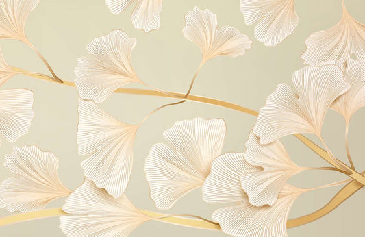 Elegant Beige Botanical Ginkgo Leaf Pattern Wallpaper for Contemporary Interiors
