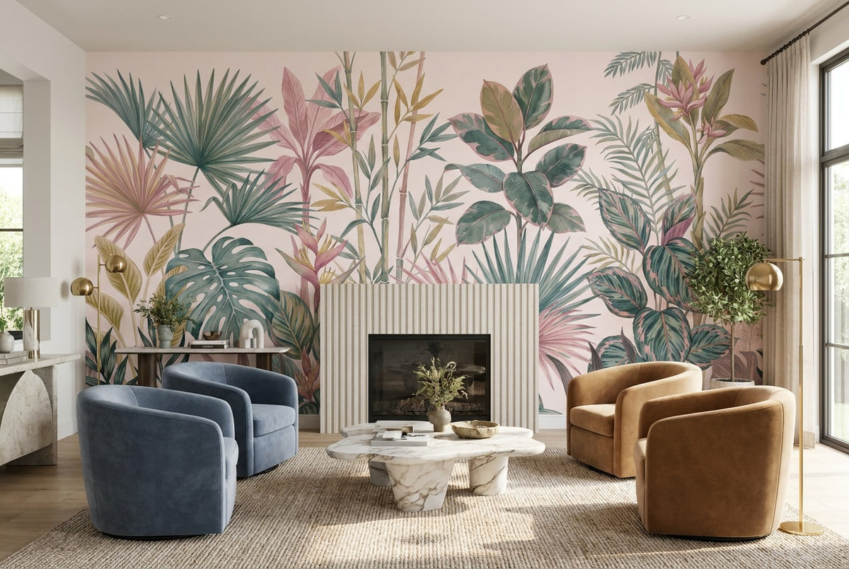 Pastel Leaves Wallpaper Mural room scene