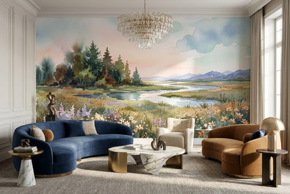 Pastel Meadow River Wallpaper Mural - 6