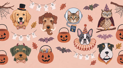 Halloween Dogs Cats Owls and Pumpkins Wallpaper Mural - image 2