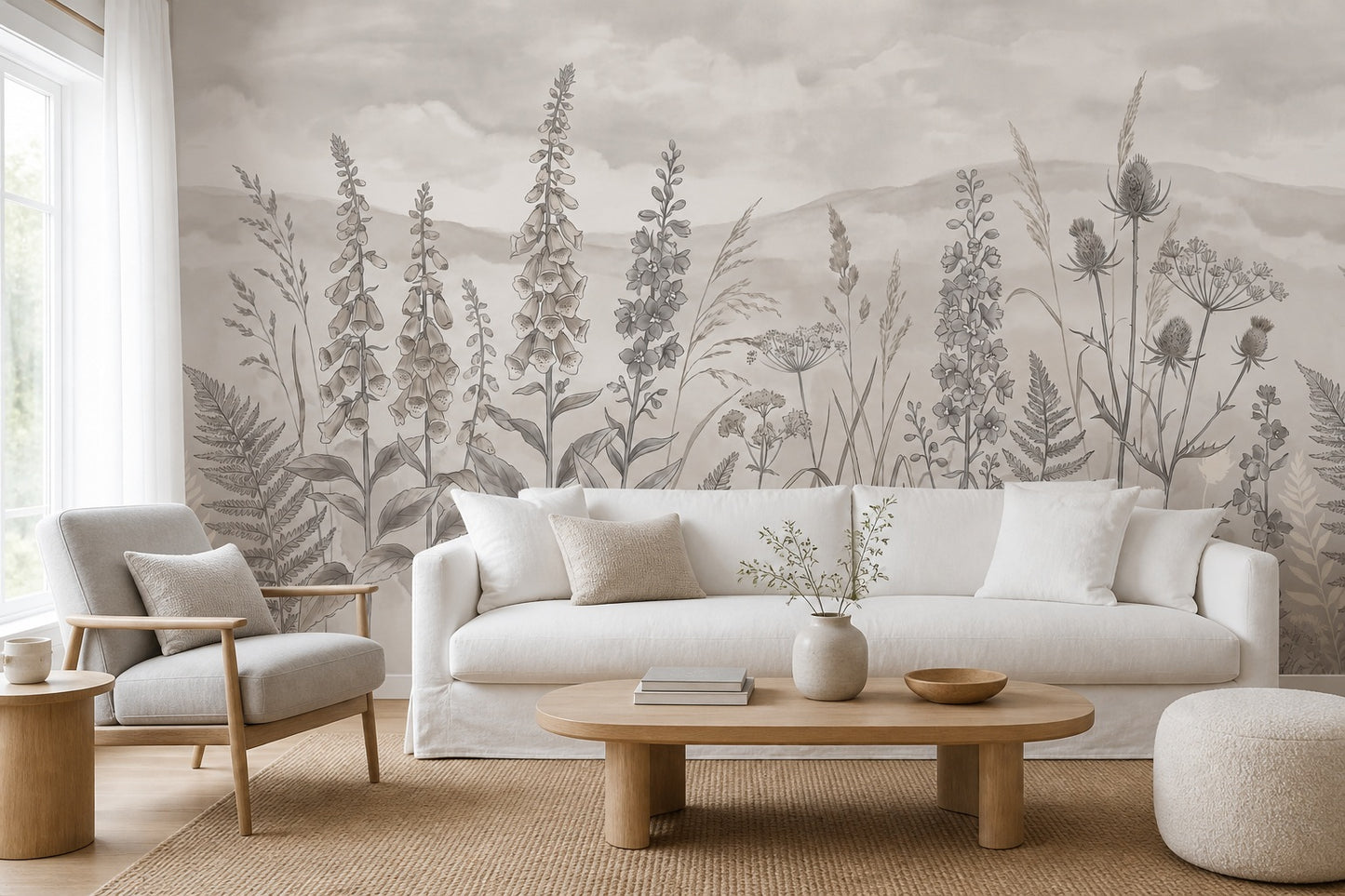 Pearl Foxglove Meadow Wallpaper Mural - 1