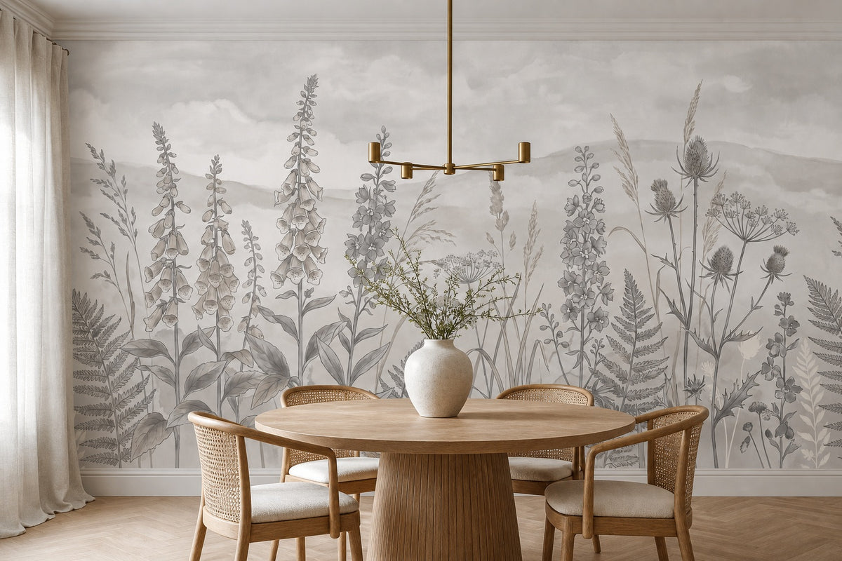 Pearl Foxglove Meadow Wallpaper Mural - 3