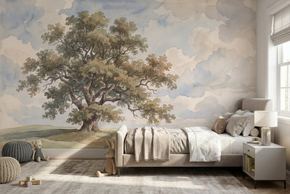 Beige Oak Tree Countryside Wallpaper Mural - 4