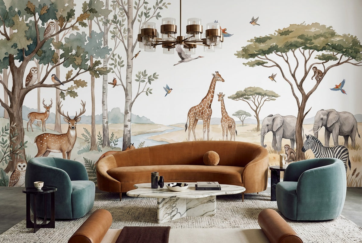 Beige Safari Birds Wallpaper Mural view 5
