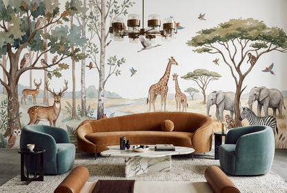 Beige Safari Birds Wallpaper Mural view 5
