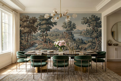 Blue Vintage Forest Tapestry Wallpaper Mural - 1