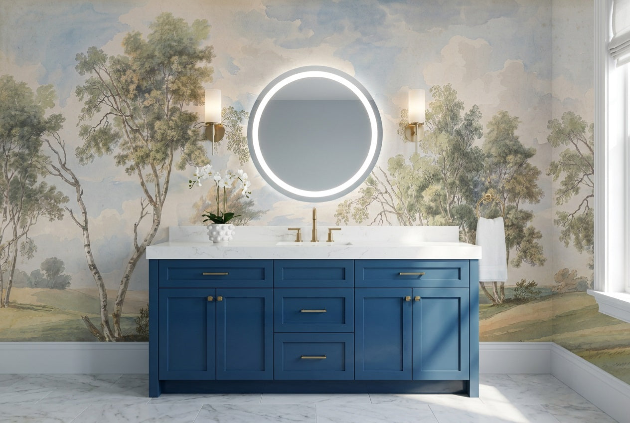 Blue Watercolor Birch Landscape Wallpaper Mural - 4