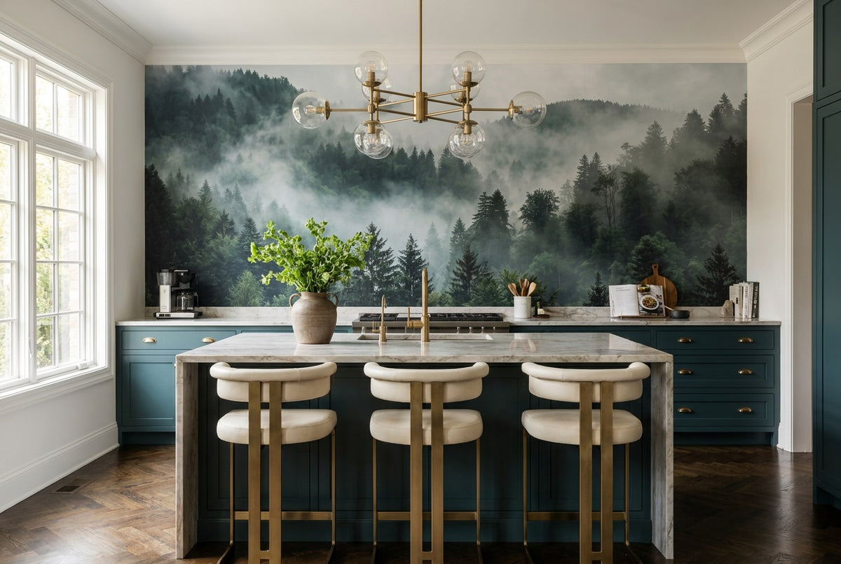 Grey Misty Pine Forest Wallpaper Mural - 5