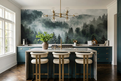 Grey Misty Pine Forest Wallpaper Mural - 5