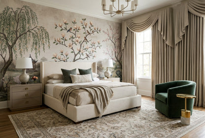 Ivory Magnolia Tree Chinoiserie Wallpaper Mural - 4