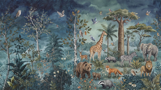 Navy Safari Wallpaper Mural artwork
