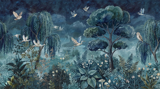 Navy Willow Wallpaper Mural artwork