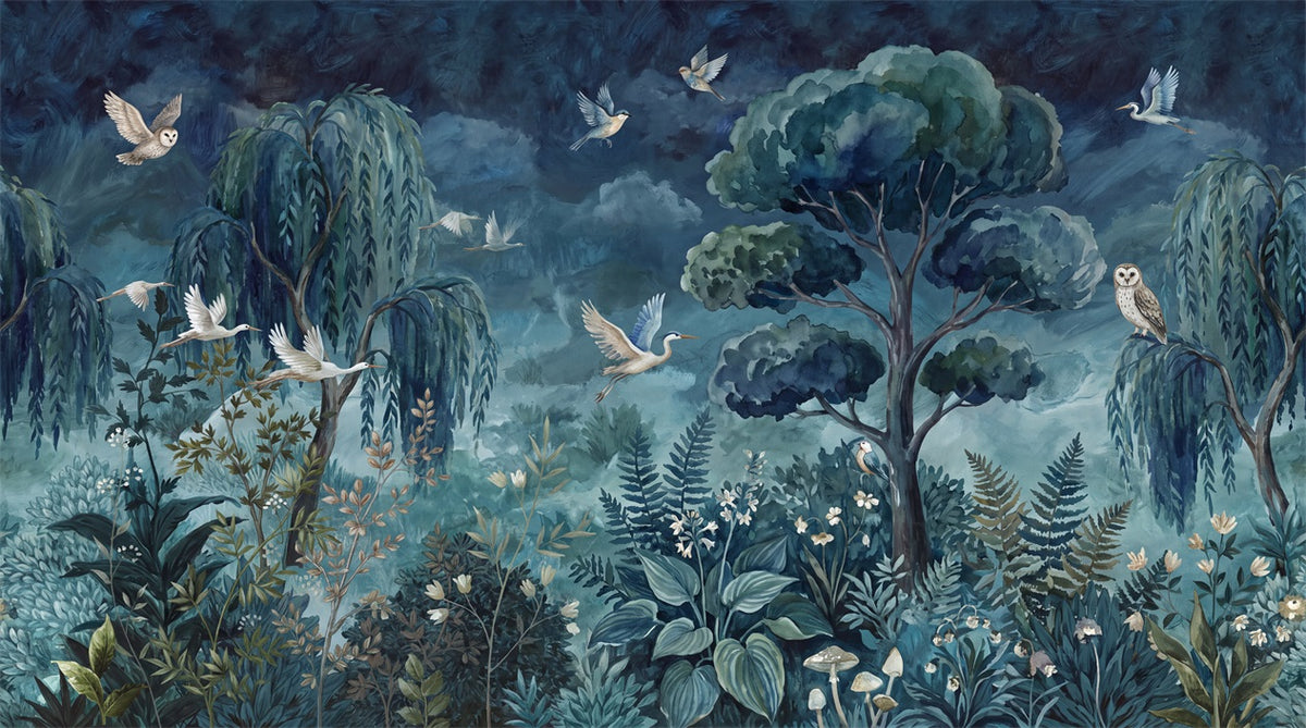 Navy Willow Wallpaper Mural artwork