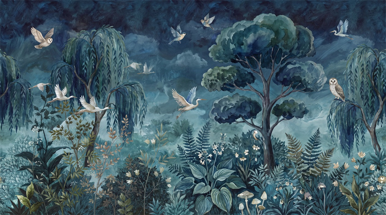 Navy Willow Wallpaper Mural artwork