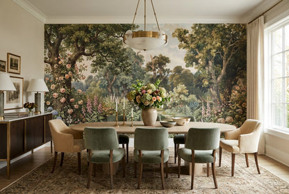 Olive Flower Garden Woodland Wallpaper Mural - 1
