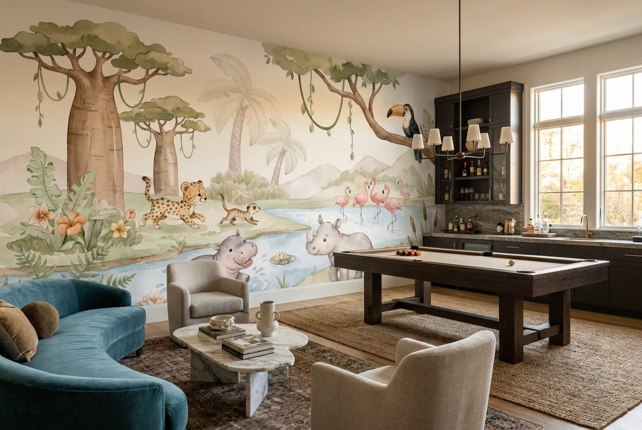 Sage Hippo Wallpaper Mural view 3