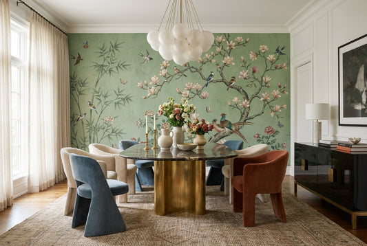 Sage Magnolia Birds Chinoiserie Wallpaper Mural - 1
