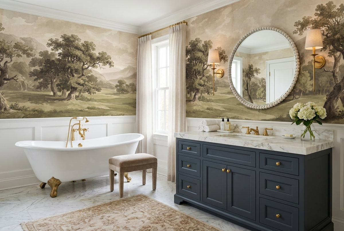 Sepia Mountain Grove Landscape Wallpaper Mural - 4